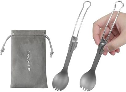 Navaris Fourchette Pliable - Lot 2x Couvert pour Popote Camping et Bivouac - Cuillère Fourchette Longue 2 en 1 en Titane - Couvert de Voyage Léger et Compact 21,5 x 3,5 x 1,5 cm avec Pochette