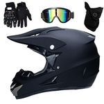 UIGJIOG Motorcross Helmet Matt Black,Full Face Off Road Crash Helmet with D.O.T Certified MX ATV BMX Racing Protective Gear Gift Goggle Glove Mask,A,M(54~55cm)