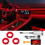 3 Pieces EL Wire Car LED Interior Lights Strip,One interface links three lines, USB Neon Wire Lights Total Length 8m 6mm Wide Sewing Edge Glowing EL Wire Lights for Car Ambient Lighting Kit (Red)