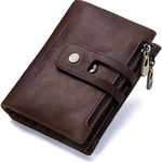 Mens Wallet Leather -Mens Genuine Leather RFID Blocking Trifold Double Zipper Coin Pocket Credit CardPurse with ID Window