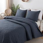 R.SHARE Oversized California King Size Quilt Bedding Sets with Pillow Shams, Navy Blue Cal King Lightweight Soft Bedspread Coverlet for All Season, 118x106 inches