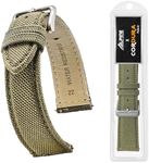 STUNNING SELECTION Alpine CORDURA fabric top and water resistant leather lining watch strap with Quick Release Spring Bars - Olive Green 22 mm