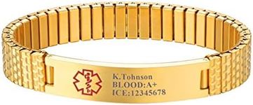 PROSTEEL Medical ID Bracelet Engraved Personalized Name Men Bangle Diabetes Physical Allergies Jewelry