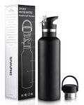 Sivaphe Insulated Water Bottle with Straw and 2 Lids Stainless Steel, 25 oz Double Wall Vacuum Flask Drinking Bottle (Black)