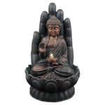 GEEZY Garden Water Feature LED Fountain Indoor/Outdoor Cascading Freestanding Polyresin Garden Statue Lights & Water Decoration (Palm Buddha Fountain)