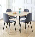 Hallowood Furniture Cullompton Large Round Dining Table Set of 4, Light Oak Effect Top & Fabric Chairs - 1.2m Kitchen Table and Chairs for Kitchen, Restaurants, Apartments & Café