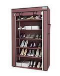 FLIPZON Premium 6-Tiers Shoe Rack/Multipurpose Storage Rack with Dustproof Cover (Iron Pipes, Non Woven Fabric, Plastic Connector) (Brown)