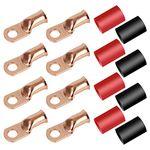 RIOCAN 8pcs 1/0 AWG-3/8”(M10) Ring Terminals Battery Lugs 0 Guage Battery Cable Ends Heavy Duty Wire Lugs with 8pcs 3:1 Dual Wall Adhesive Heat Shrink Tubing