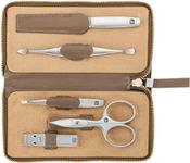 ZWILLING Manicure Set (5 piece Professional Nail Care, Genuine Leather case with Zipper, with Nail and Cuticle Scissors), Premium, Taupe