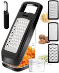 BASSWOOD Cheese Grater with Container - Box Grater Cheese Shredder Lemon Zester Grater - Cheese Grater with Handle - Graters for Kitchen Stainless Steel Food Grater - Hand Grater and Storage Box