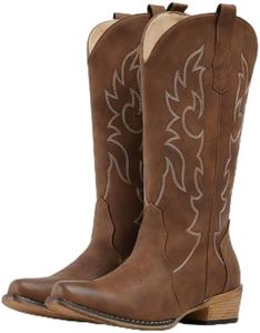 IUV Cowboy Boots for Women Wide Mid Calf Fashion Cowgirl Boots with Embroidery Western Snip Toe Boot