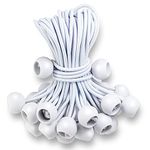 Ball Bungee Cords 6 Inch,50 PCS White Tarp Ball Bungee Ties Heavy Duty Canopy Tie Downs for Camping, Shelter,Cargo,Projector Screen,Tent Poles with UV Resistant