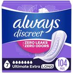 Always Discreet Adult Incontinence Pads for Women, Ultimate Extra Protect Absorbency, Long Length, Postpartum Pads, 104 CT