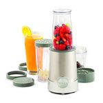 BELLA Personal Size Rocket Blender for Smoothies and Protein Shakes, Portable Juice Maker and Mini Food Processor and Grinder, 12 Piece, BPA Free Accessories, 240 W, Stainless Steel