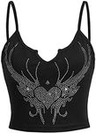 SOLY HUX Women's Y2k Gothic Lace Trim Cami Crop Top Sleeveless Sexy Tank Tops Camisole Clubwear Outfit Black Rhinestone Heart M