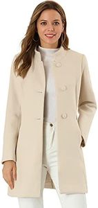 Allegra K Women's Elegant Winter Overcoat Mid-thigh Stand Collar Single Breasted Long Coat Beige Small