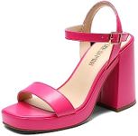 DREAM PAIRS Hot Pink Heels for Women Block Chunky Platform High Heels Open Toe Fashion Wedding Party Evening Prom Dance Ankle Strap Dress Pump Sandals Shoes Size 7.5 SDHS2222W-NEW