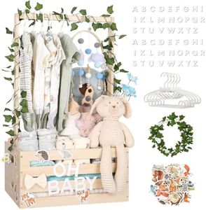 Large Baby Shower Gifts Basket Wooden Crate, Personalized Wooden Letters Hangers New Born Baby Girl Boy Pregnancy Gifts for New Mom Parents Vine Decorations Cute Closet with Adjustable Handle