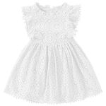 Csbks Toddler Girls Cute Pompoms Lace Floral Elegant Retro Swing Party Dress White 140