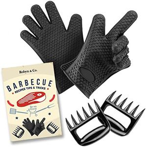 Robyn&Co BBQ Gloves Silicone, Extreme Heat Resistant Plus 2 Meat Shredder Claws. 100% Food Grade. BBQ, Grill, Oven, Baking Gloves. BPA Free Bear Claws. Bonus BBQ Tips & Recipes Insert