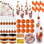 Basketball Football Birthday Gifts Party Favors Sets Goody Cups with Straws Key Chains Whistles Silicone Wristbands Stickers Thank You Tags for Party Supplies Classroom Rewards (Basketball)