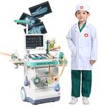 Pretend Play Doctor Toy Set for Kids, 28 Pieces Pretend Medical Kit with Rolling Cart, Doctor's Coat, Kids Doctor Kit for for Boys and Girls Age 3+ Perfect Gift on Christmas, Birthdays