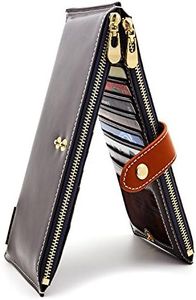 ANDOILT Womens Genuine Leather Wallet RFID Blocking Credit Card Holder Zipper Purse Cell Phone Handbag gray