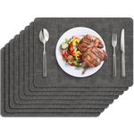 BIPASION Placemats, Faux Leather Heat Resistant Placemats for Dining Table Set of 8, Waterproof Wipeable Washable Place Mats, Easy to Clean Non-Slip Table Mats, Black