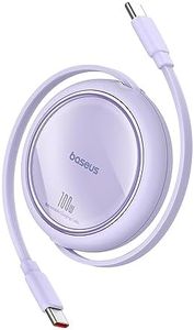 Baseus USB C Cable, Mini 100W Retractable USB C to USB C PD 5A Fast Charging Cable, 4-Stage Length Preset USB Type C Charger Cable for iPhone 15/Pro/Plus/Pro Max, MacBook, iPad Pro, Samsung (Purple)