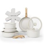 Country Kitchen Cookware Set with Removable Handle, Oven & RV Safe Pots and Pans Set, Cream Gold Speckle Wood Handle, Original