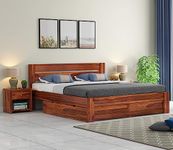 MURARAKA ARTWooden Queen Size Cot with Drawer Storage - Solid Wood Queen Bed - Cot Akka Bed - Stylish Bedroom Furniture (Queen, Denzel, Honey Finish)