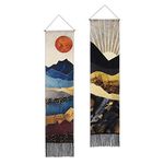 AWAYTR Long Mountain Tapestry Wall Hanging - 2PCS Forest Tree Sunset Starry Night Sky Nature Landscape Tapestries for Bedroom (Sun and Mountain)