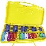 Eavnbaek Xylophone 25 Notes Glockenspiel Xylophone for Kids, Professional Xylophone Percussion Instrument with Hard Case and Safe Mallets, for Student Beginners, Music Teaching and Gifts (Yellow)