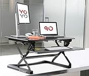 Yo-Yo DESK 90 (BLACK) | Height-Adjustable Standing Desk Converter for Single or Dual Monitor Workstations [90cm Wide Worktop]. Designed for Optimum Ergonomic Usage in Seated and Standing Positions.