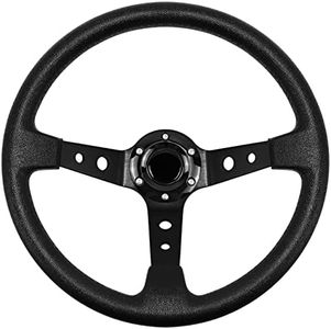 MOTAFAR Universal Racing Steering Wheel, Gaming Steering Wheel 13.6" 6 Bolts Grip Vinyl Leather Deep Dish with Horn Button for Race/Rally/Motorsport/Car Sim Driving(Black)