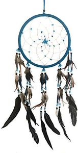 Dream Catcher - Traditional Dreamcatcher Turquoise Blue Suede with Turquoise Stone & Feathers - Hand Crafted, Large Size - 28" Long x 9" Diameter Brand (Turquoise Suede)