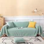 HANDONTIME Cute Sofa Covers Light Green Couch Covers for 3 Cushion Couch Sofa with White Daisy Lace Green Sofa Slipcovers Chenille Couch Cover for Dogs Sectional Sofa L Shape Futon Cover, 71" X118"