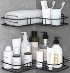 SaleOn Corner Wall Rack for Bathroom and Kitchen Bathroom Shelf, Self Adhesive Wall Storage Organizer, Metal Rack for Kitchen and Bathroom, Wall Mounted Racks for Storage - Corner Set of 2 - Black