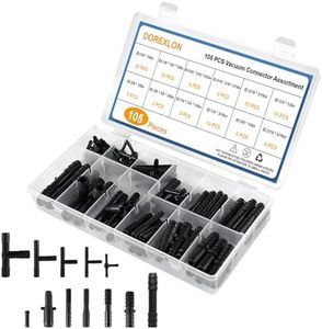 105PCS Automotive Vacuum Connector Assortment, 1/8" 3/16" 1/4" 5/16" 3/8" Vacuum Connector, Automotive Vacuum Tubing Connector, Vacuum Tee Connector, Vacuum Straight Connector