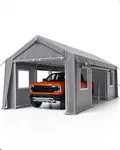 DEXSO 13 x 25 ft Heavy-Duty Carport, Portable Garage for All Season, Outside Canopy with 4 Roll-up Windows and 6 Doors, Reinforced Frame, for Sedans and Trucks, Gray