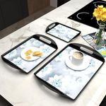 Castleite Aroma Series Melamine Trays Set of 3 with Handles for Serving Snacks or Tea - A Designer Tray Medley for Home or Cafe Use (Jamaican Blue)