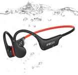 IFECCO Waterproof Headphones for Swimming,Bone Conduction Headphones Bluetooth 6.0,IP68 Waterproof Swimming Earbuds Underwater with 8G MP3 for Running Cycling Sports (Black red)