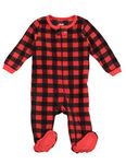 Leveret Kids Pajamas Boys Girls Footed Fleece Sleeper Plaid Red/Black Size 6-12 Months