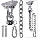 SELEWARE Permanent Antirust Stainless Steel 304 Heavy Duty Swing Hangers with Chain and Carabiner, 360° Rotate, 2 Screw for Wooden Hammock Chair Porch Swing Sets