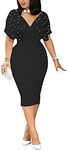 qfmqkpi Women Vintage Pearlwhite Butterfly Sleeve Skinny Dress Slim Waist Under Knee Cocktail Evening Dresses Black XXL