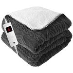 GlamHaus Heated Electric Throw Blanket - Luxurious & Soft Design - 9 Temperature Settings & 9-Hour Timer - Machine Washable - 160 x 130cm (Dark Grey)