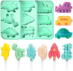 Homemade Popsicle Molds Shapes, Silicone Popsicles Molds 3 Pcs, Ice Cream Molds for Adults Kids Food Grade Ice Molds with Reusable Plastic Sticks, Dinosaur Rocket Car Shape Popsicle Maker (Green)