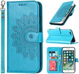 SunYoo for iPhone 6S Plus Case,for iPhone 6 Plus Case,Flower Printed Leather Wallet Case with Stand Holder Flip Cover with Card Slots and Strap Compartment for iPhone 6plus/6Splus(5.5")-Blue