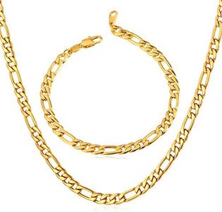U7 5mm Figaro Chain Men Fashion Jewelry 18K Gold Plated Stainless Steel Link Bracelet & Necklace Set (8.3",18")