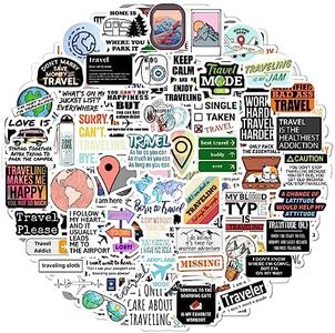 BulbaCraft 100Pcs Funny Travel Stickers, Scrapbook Stickers Travel - Traveler Sticker Pack for Laptop, Travelers Notebook Accessories, Funny Travel Gifts, Funny Travel Accessories